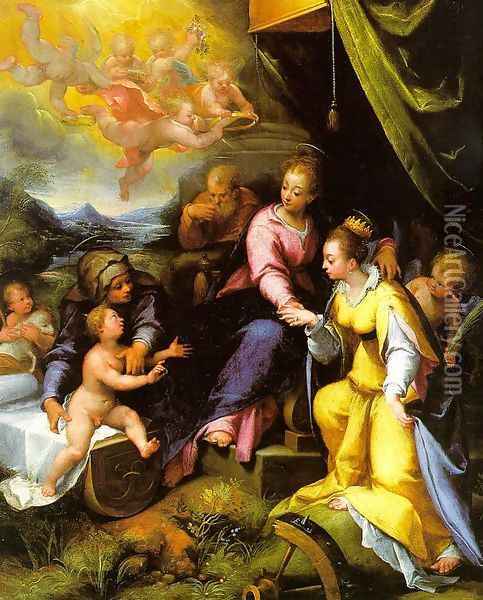 The Mystic Marriage of St. Catherine 1490 Oil Painting - Denys Calvaert