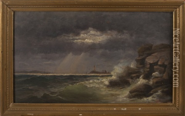 Stormy Coast Off Boston Light Oil Painting - William Formby Halsall