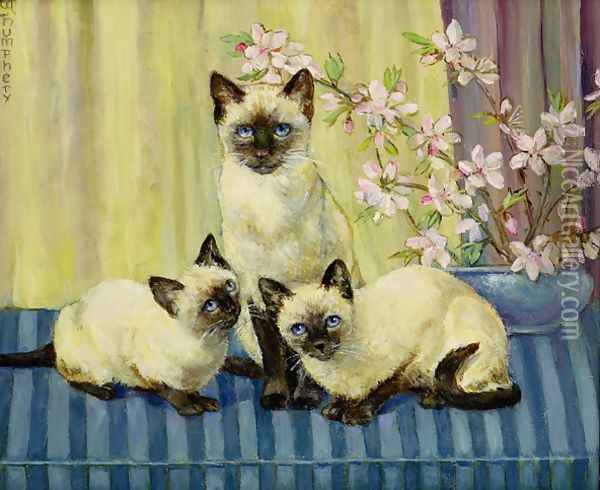 Three Siamese Cats Oil Painting - Winifred Humphery