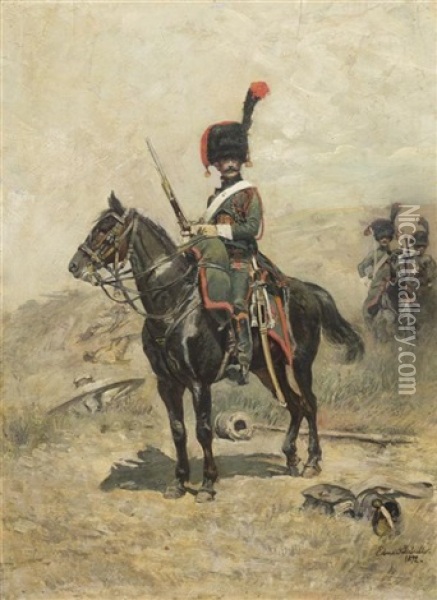 Soldier On Horseback Oil Painting - Edouard Jean Baptiste Detaille
