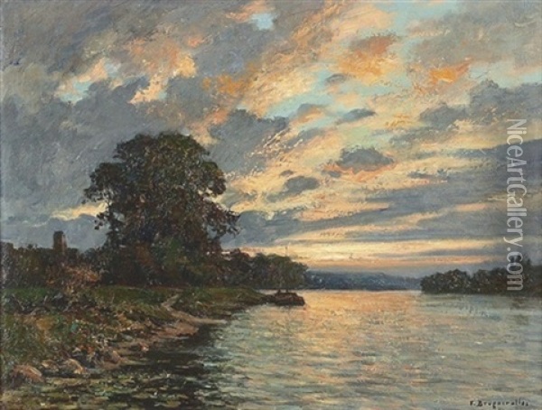 Abendliche Flussuferpartie Oil Painting - Victor Brugairolles