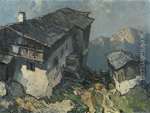 Bauernhof Im Hochgebirge Oil Painting - Oskar Mulley