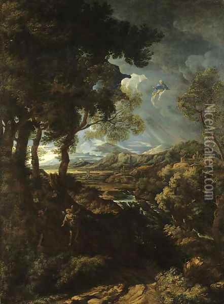 A wooded landscape with Elijah and the Angel Oil Painting - Gaspard Dughet