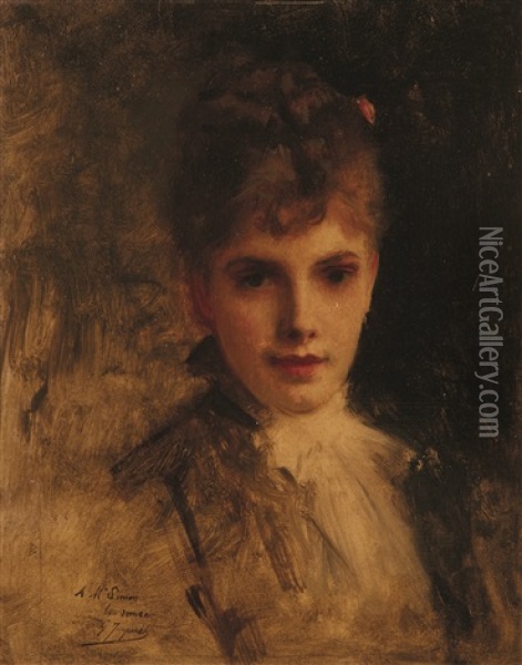 Portrait De Jeune Femme Oil Painting - Gustave Jean Jacquet