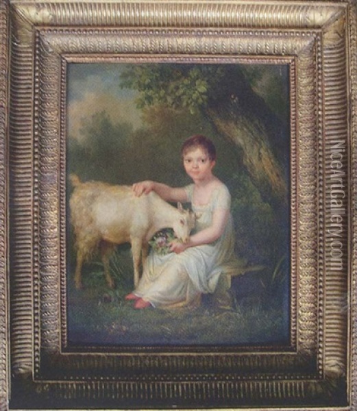 Portrait D'une Jeune Fille Avec Une Petite Chevre Oil Painting - Henri Nicolas Van Gorp