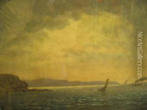 Coastal Landscape With Steamer Oil Painting - James Ashton
