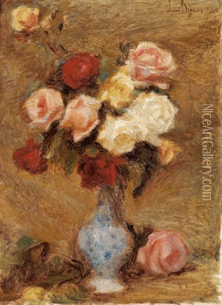 Rosen In Vase Oil Painting - Lucien Rene Mignon