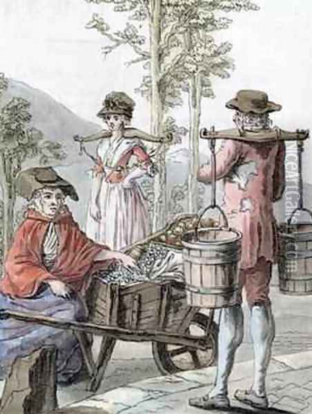 English Peasants Selling Fruit and Carrying Milk Oil Painting - Jacques Grasset de Saint-Sauveur