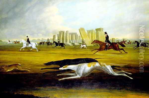 The Pinckney Family Coursing at Stonehenge, 1845 Oil Painting - Samuel Spode