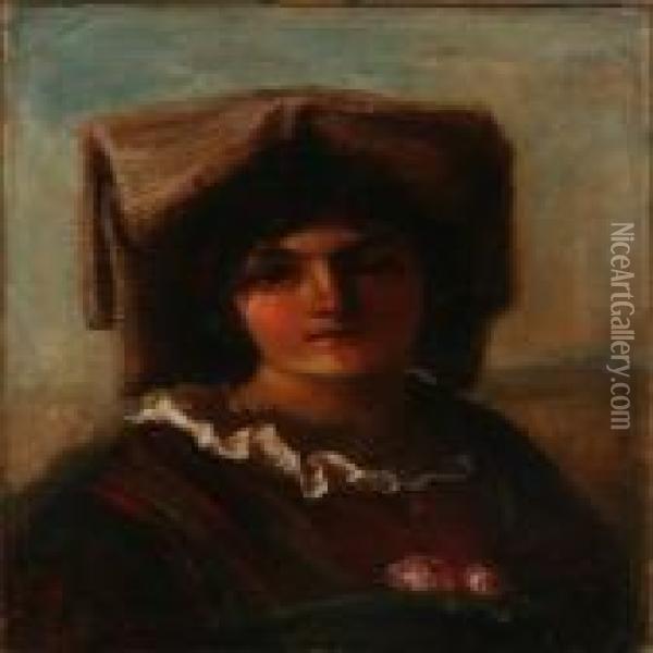 Portrait Of An Italian Woman Oil Painting - Anna Maria Elisabeth Jerichau-Baumann