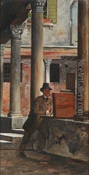 The Painter H. Therkildsen At His Easel In Venice Oil Painting - Josef Theodor Hansen