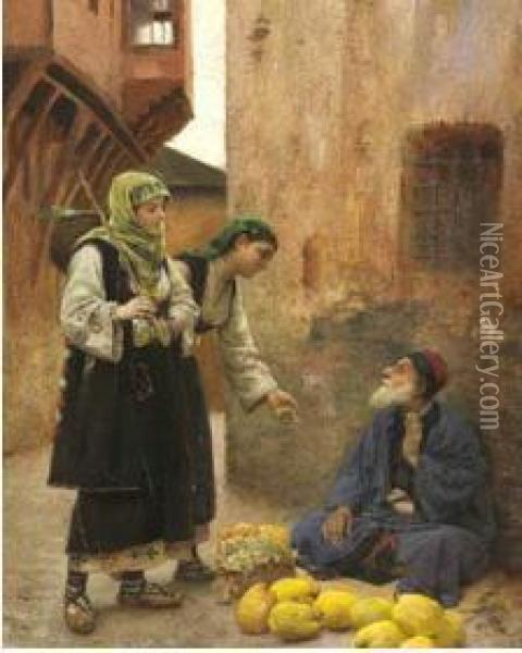 Donne Arabe Al Mercato Oil Painting - Albert Aublet