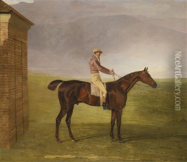 Mr. Henry Vansittart's Chestnut Colt Burleigh With Sam Chifney Up, By The Rubbing-down House At Newmarket Oil Painting - Benjamin Marshall