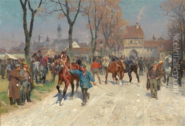 Pferdemarkt Oil Painting - Max Joseph Pitzner