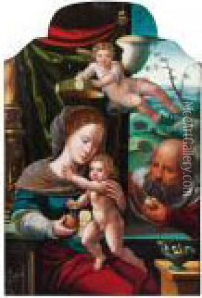 La Sainte Famille Couronnee Par Un Ange Oil Painting - Pieter Coecke Van Aelst