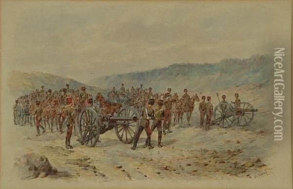 'royal Horse Artillery At The Gallop' And 'royal Horse Artillery Preparing To Fire' Oil Painting - Orlando Norie