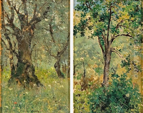 Paisajes (pair) Oil Painting - Antonio Maria de Reyna Manescau