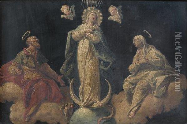 L'immaculee Conception Entre Deux Saints Oil Painting - Corrado Giaquinto