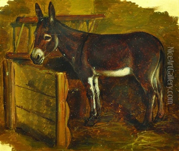 Donkey In The Stable Oil Painting - Jaroslav Cermak
