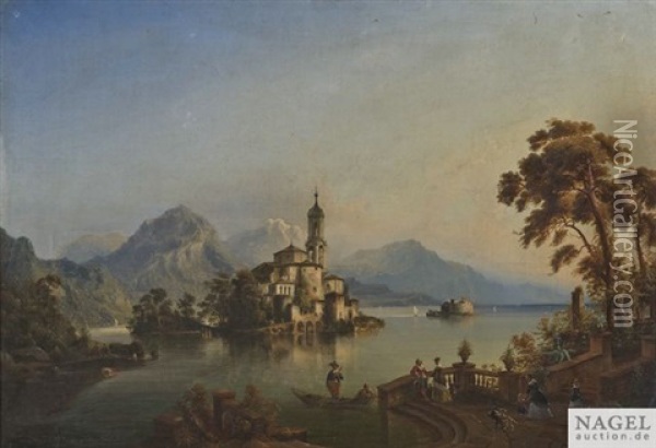 Stimmungsvolle Ansicht Am Lago Maggiore Im Fruhen Abendlicht Oil Painting - Henry Jackel