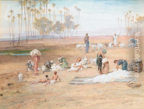 Sheep Shearing, Egypt Oil Painting - Frederick Goodall