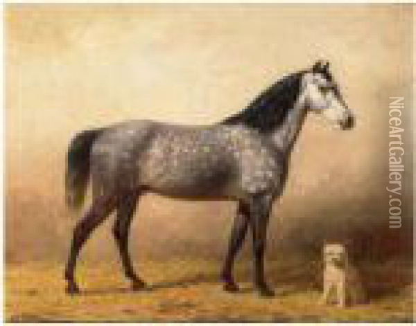A Grey And A White Dog Oil Painting - Willem Carel Nakken