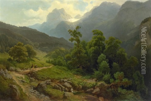 Die Muhlsturzhorner In Tirol Oil Painting - Julius Rollmann