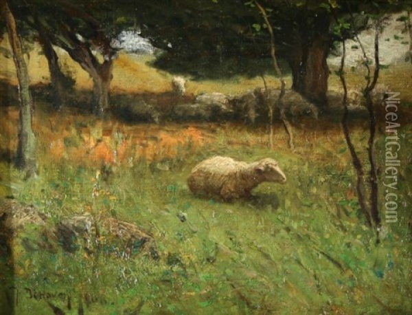Sheep In The Pasture Oil Painting - Franklin B. De Haven