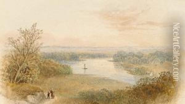 Views Across A Lake Oil Painting - Cornelius Pearson