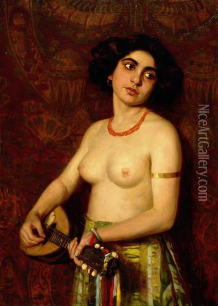 Gitana Con Mandolino Oil Painting - Hermann Groeber