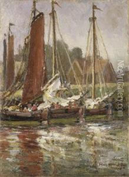 Boats In A Harbor Oil Painting - Mary Herrick Ross