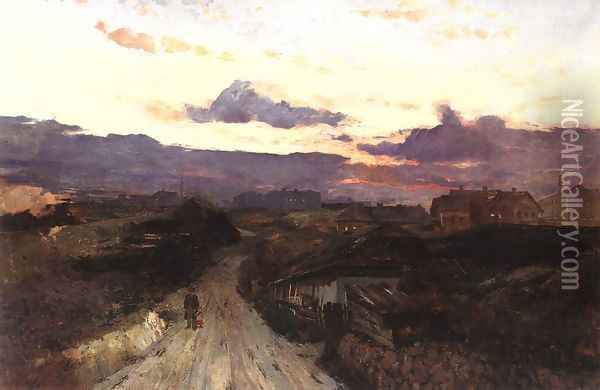 Factory Site at the Outskirts of Budapest 1893 Oil Painting - Gusztav Magyar-Mannheimer