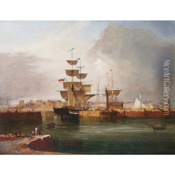 Shipping In Arbroath Harbour Oil Painting - James Hall Cranstoun