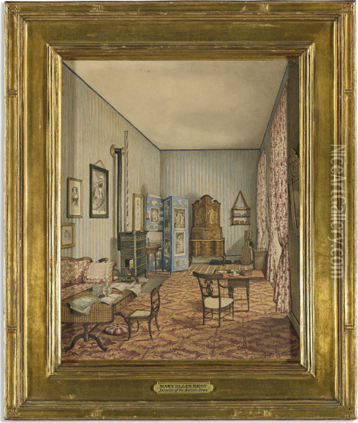 The Long Drawing Room In The 
Remaier Hof, Worms, Early 1850s (interior Of The Artist's Home) Oil Painting - Mary Ellen Best