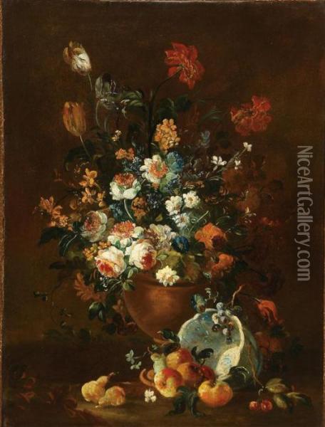 Floral And Fruit Still Life Oil Painting - Rachel Ruysch