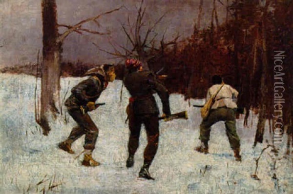 The Three Hunters Oil Painting - Henry Sandham
