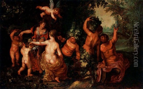 A Bacchanalian Feast Oil Painting - Hendrick De Clerck