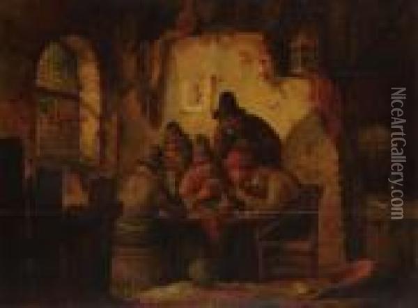 Tavern Scene With Card Players Oil Painting - Adriaen Jansz. Van Ostade