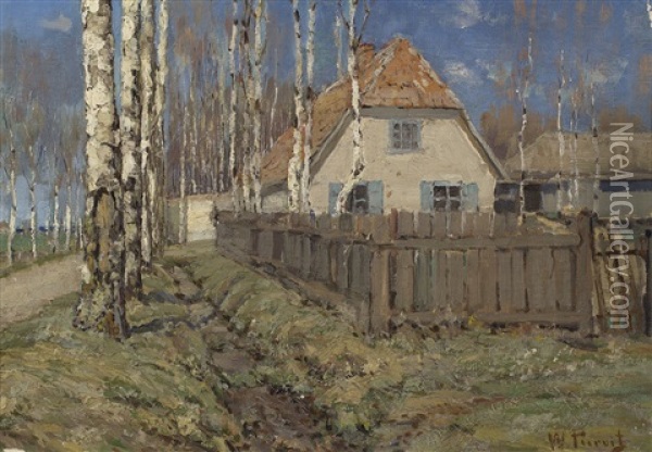 Village Oil Painting - Vilhelms Purvitis