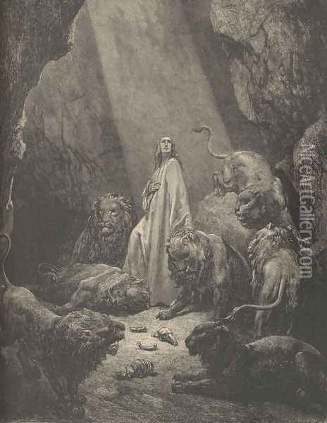 Daniel In The Lion's Den Oil Painting - Gustave Dore