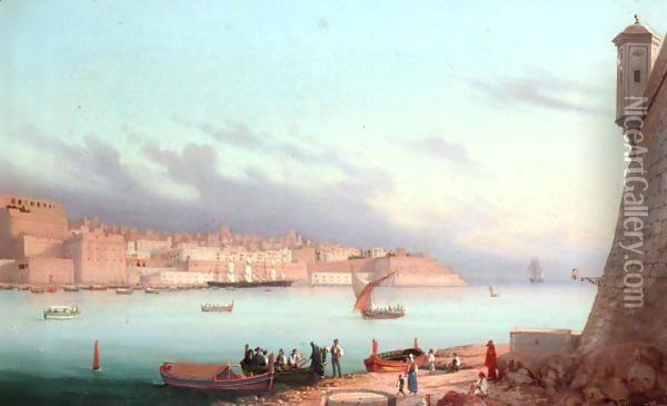 The Grand Harbour At Valetta Oil Painting - Girolamo Gianni