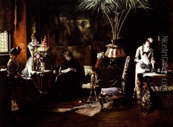 The Afternoon Tea Oil Painting - Mihaly Munkacsy