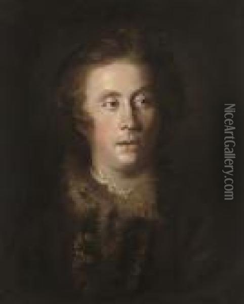 Portrait Of The Sculptor Joseph 
Wilton (1722-1803), Bust-length, Ina Brown Fur-trimmed Coat Oil Painting - Sir Joshua Reynolds