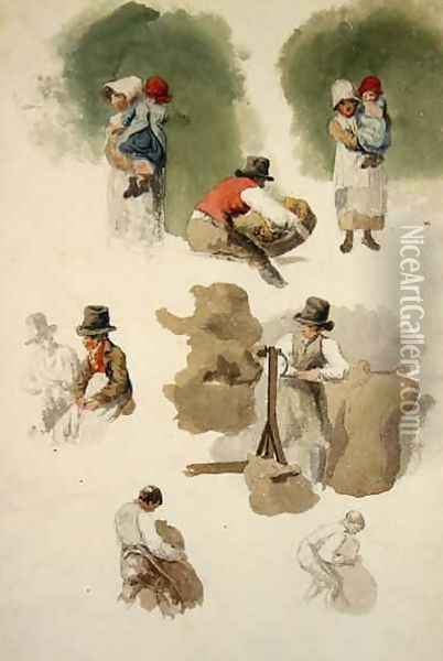 The Farmers Children Oil Painting - Robert Hills