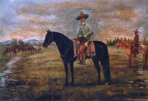 Jinete En Caballo Azabache Oil Painting - Ernesto Icaza