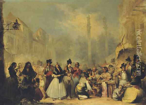 Figures on the 'Almeda de Hercules', Seville Oil Painting - John Phillip
