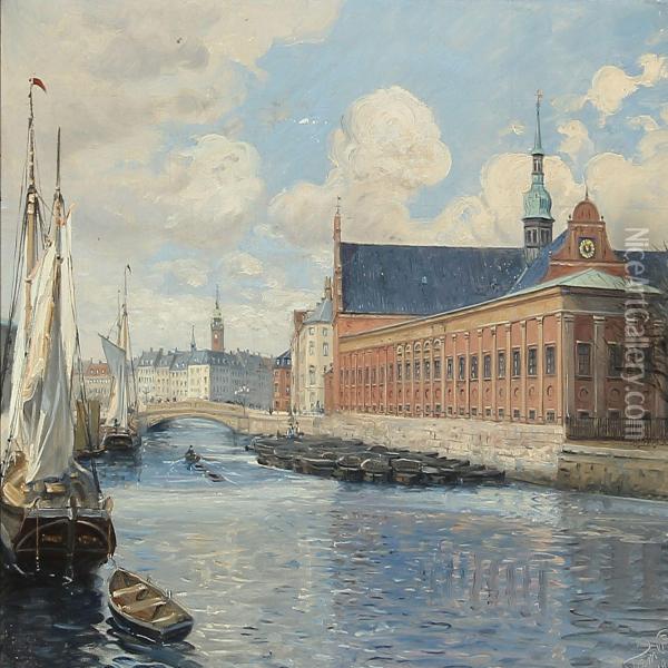 View From Copenhagen At Holmens Church Oil Painting - Tom Petersen