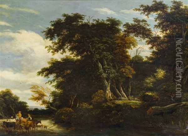 Waldlandschaft Mit Viehherde An Einem Fluss Oil Painting - Jacob Salomonsz van Ruysdael