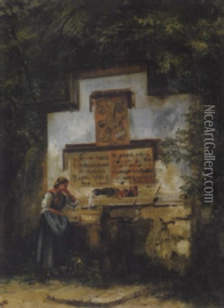 Am Brunnen Oil Painting - Adele Esinger