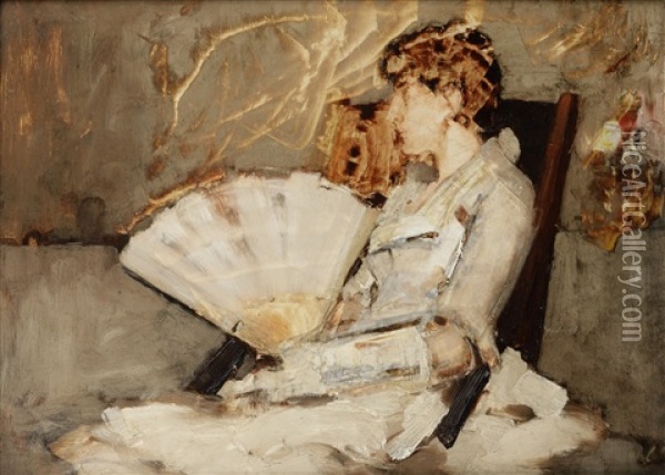 Lady With A Fan Oil Painting - Arthur Melville